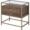 Accent Table with 2 Drawers and Metal Frame Glass Top, Brown and Gold By Casagear Home