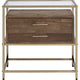 Accent Table with 2 Drawers and Metal Frame Glass Top Brown and Gold By Casagear Home BM250320