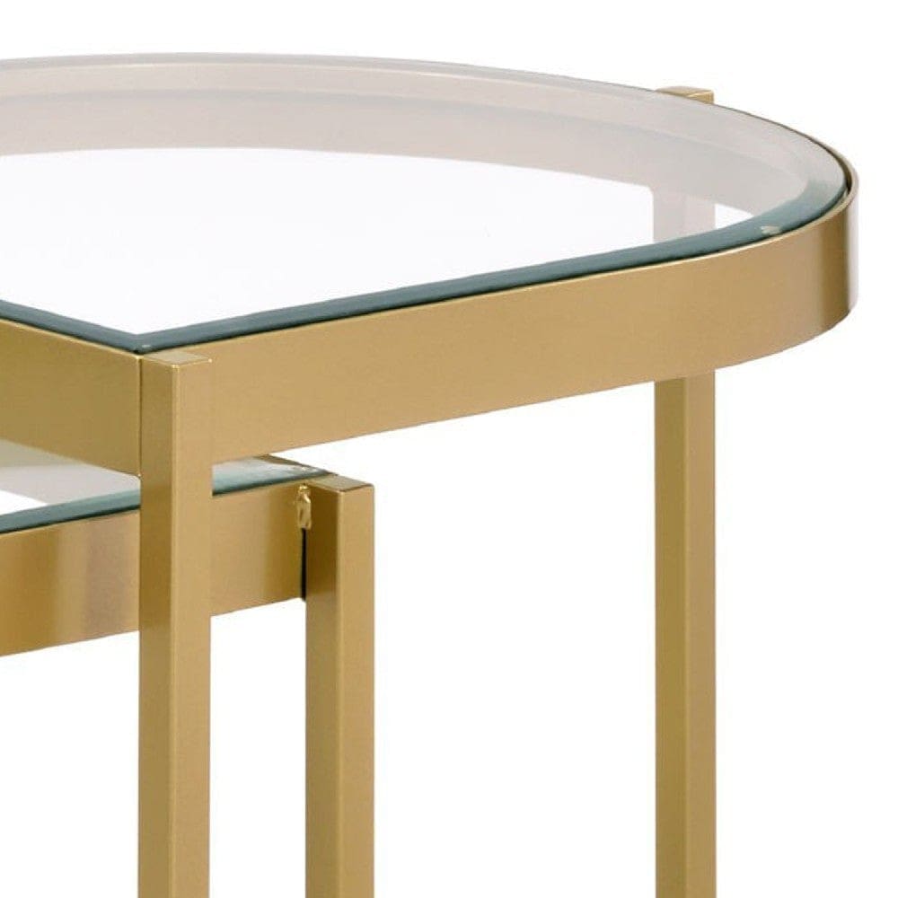2 Piece Nesting Table with Half Oval Shape Metal Frame Gold By Casagear Home BM250328