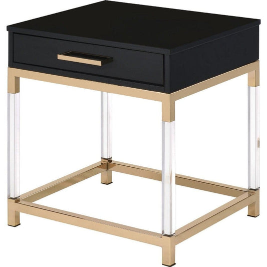 Metal Base Framed End Table, Black and Gold By Casagear Home