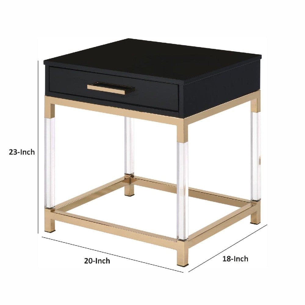 Metal Base Framed End Table Black and Gold By Casagear Home BM250338