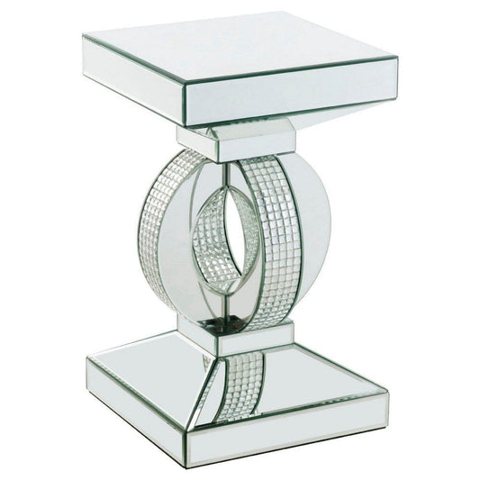 Accent Table with Interconnected Rings and Mirror Trim, Small, Silver By Casagear Home