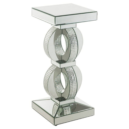 Accent Table with Interconnected Rings and Mirror Trim, Large, Silver By Casagear Home