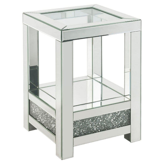End Table with 1 Lower Shelf and Mirrored Inserts, Silver By Casagear Home