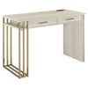 Writing Desk with 2 Drawers and Built in USB Port, Oak White and Gold By Casagear Home