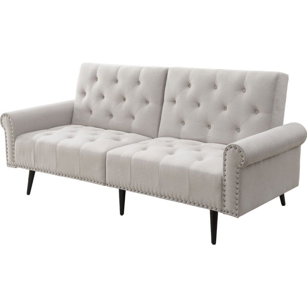 Adjustable Sofa with Button Tufting and Rolled Arms, White By Casagear Home
