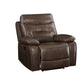 Leatherette Power Recliner with Nailhead Trim Accent, Brown By Casagear Home