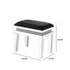 Vanity Stool with Fabric Cushioned Top Seat and Mirror Frame Silver By Casagear Home BM250570