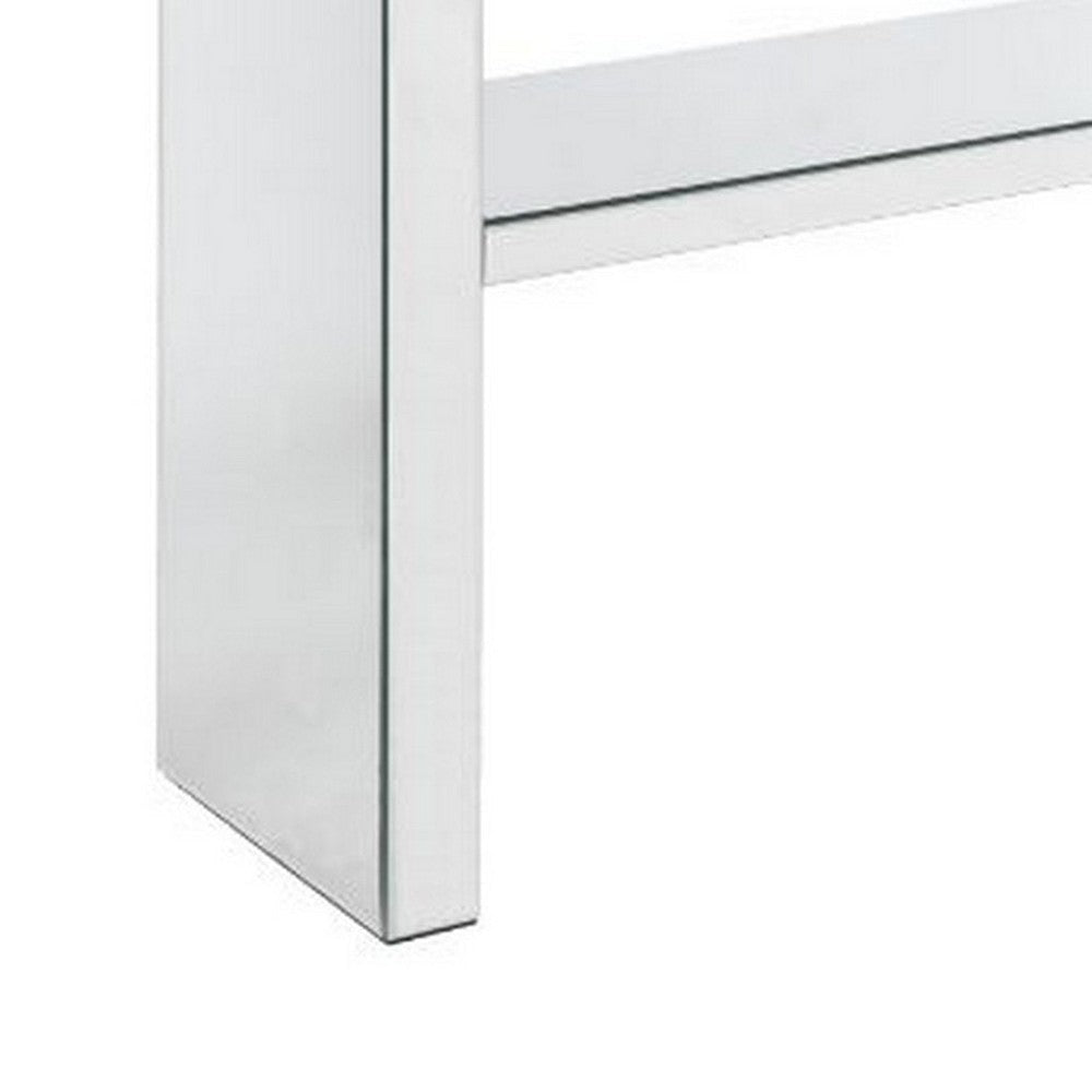 Sofa Table with Mirror Panel Frame and 1 Glass Shelf Silver By Casagear Home BM250574