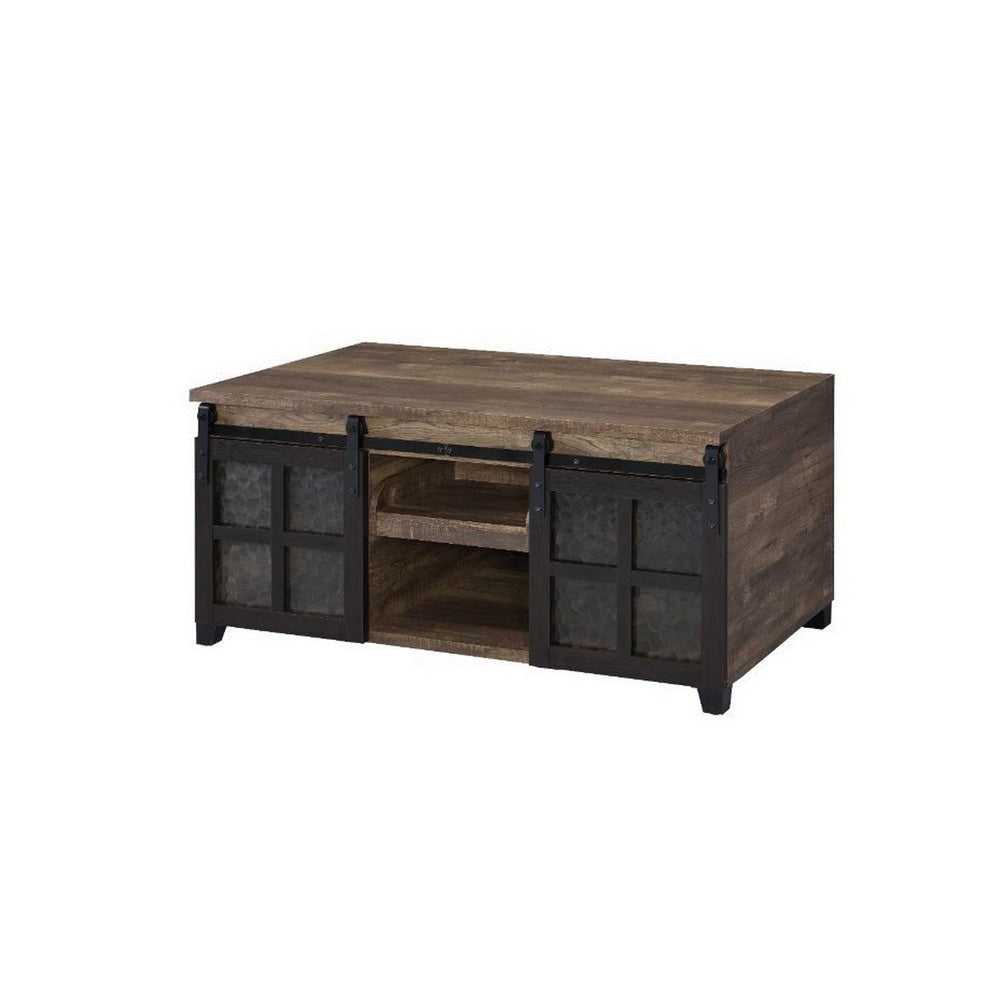 Elliot Coffee Table | Barn Doors | Pull Out Tray | 48" | Brown