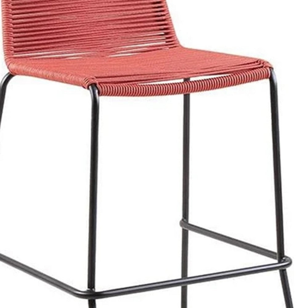 Outdoor Bar Stool with Fishbone Rope Weaving Set of 2 Red By Casagear Home BM250742