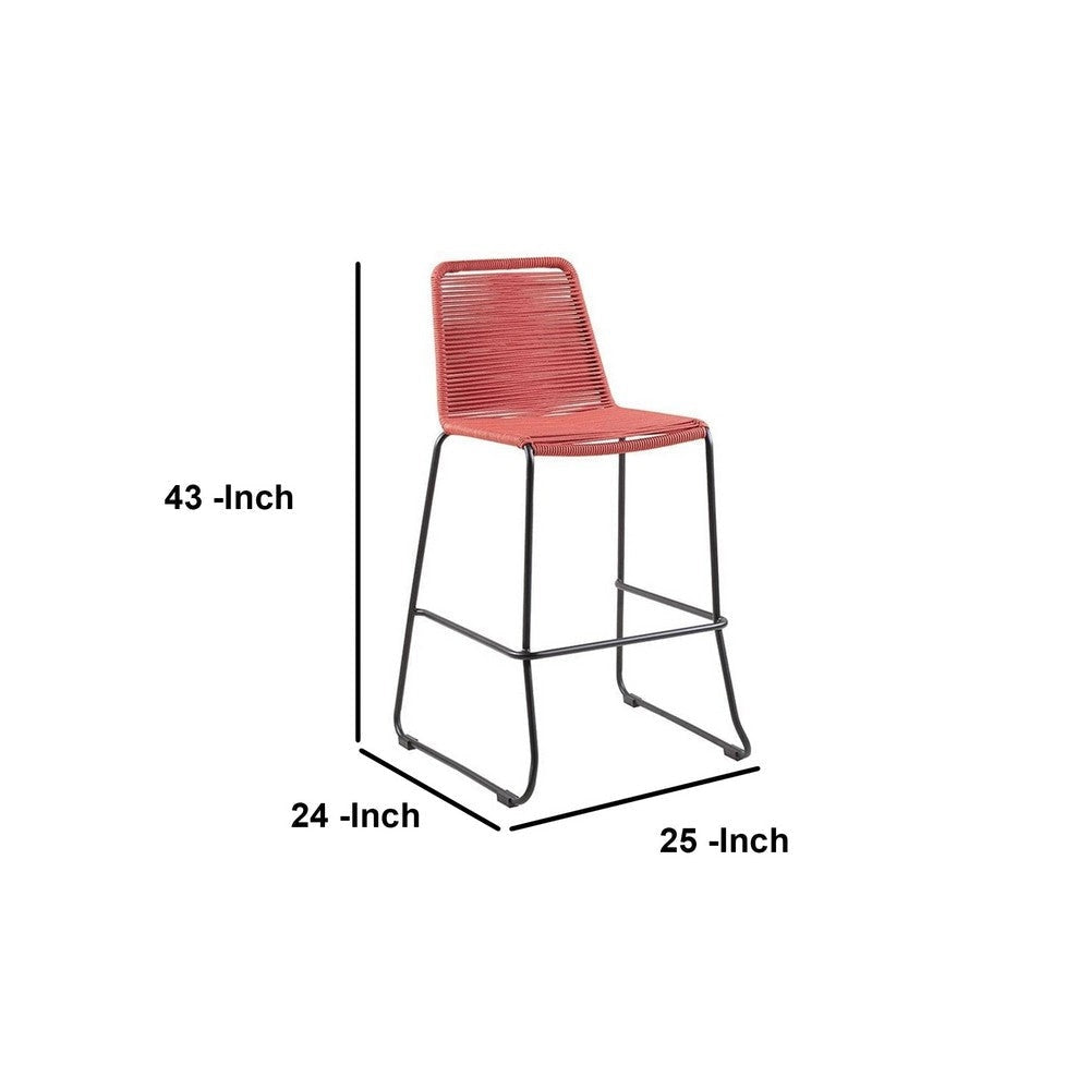 Outdoor Bar Stool with Fishbone Rope Weaving Set of 2 Red By Casagear Home BM250742