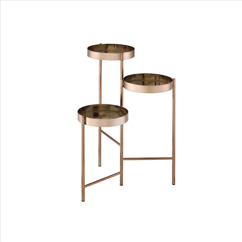 Plant Stand with 3 Tier Design and Folding Metal Frame, Gold By Casagear Home