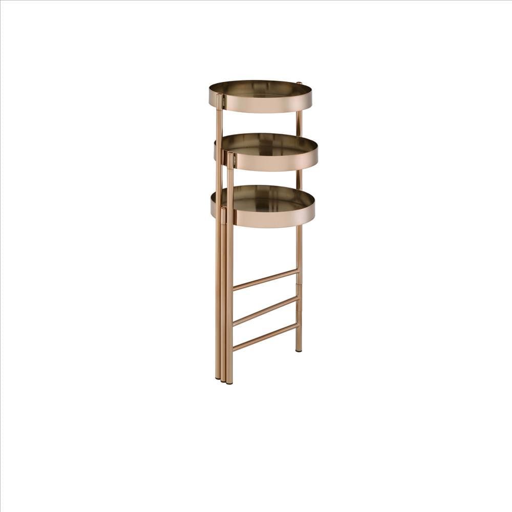 Plant Stand with 3 Tier Design and Folding Metal Frame Gold By Casagear Home BM252695