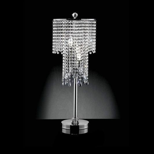 Table Lamp with Droplet Crystal Accents and Sleek Support, Silver By Casagear Home