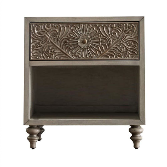 Vivian Nightstand | Polyresin Floral Design | Ivory