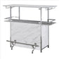 Bar Table with Faux Marble and Chrome Finish, White and Silver By Casagear Home
