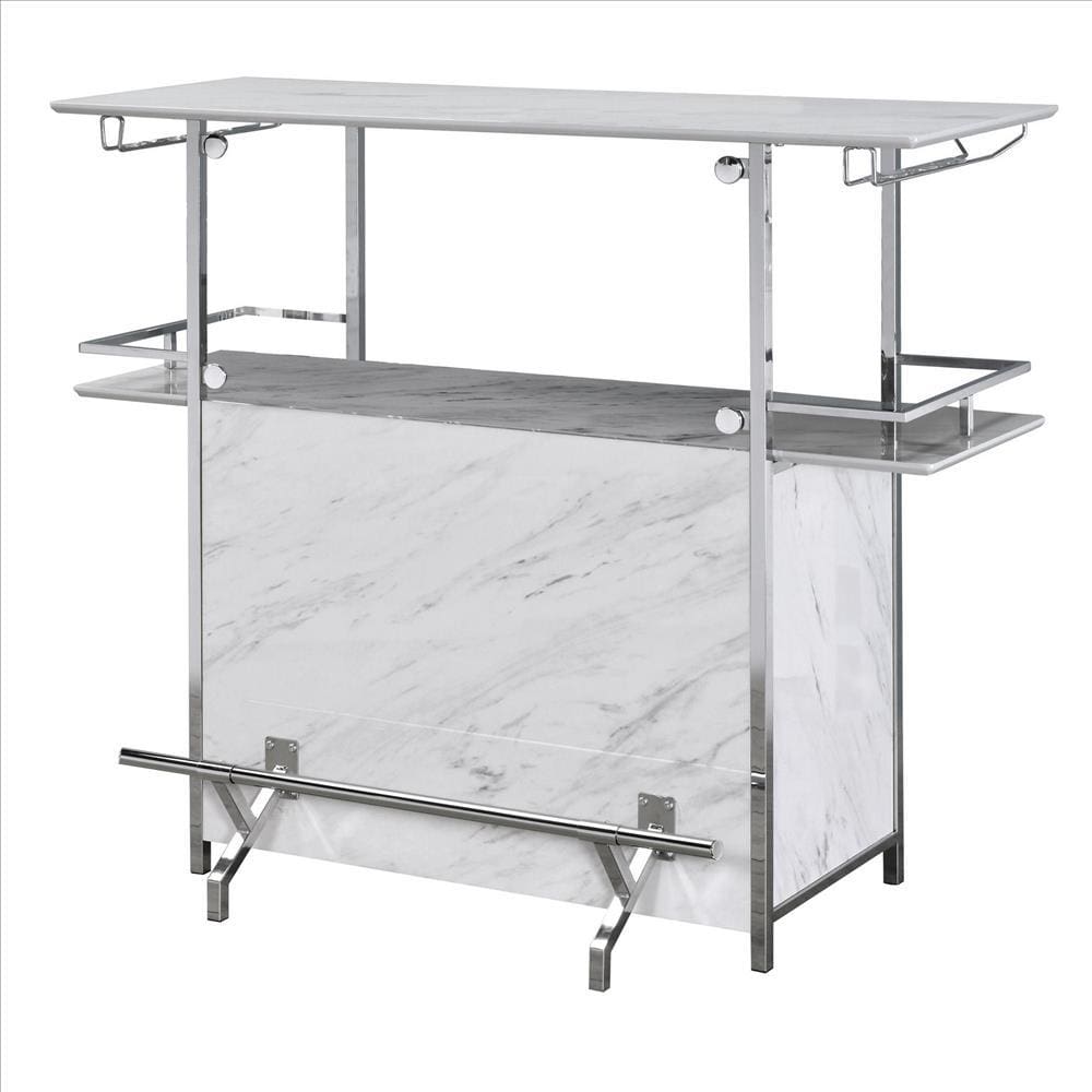 Laria Bar Table | Faux Marble | Chrome Finish | White & Silver