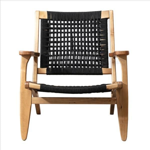Accent Chair with Rope Woven Seat and Wooden Frame, Brown and Black By Casagear Home