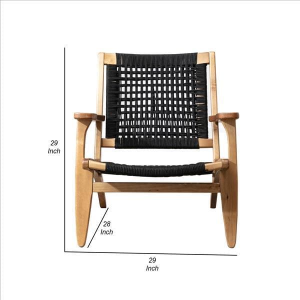 Accent Chair with Rope Woven Seat and Wooden Frame Brown and Black By Casagear Home BM261507