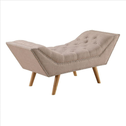 Bench with Button Tufted Details and Nailhead Trim, Beige By Casagear Home