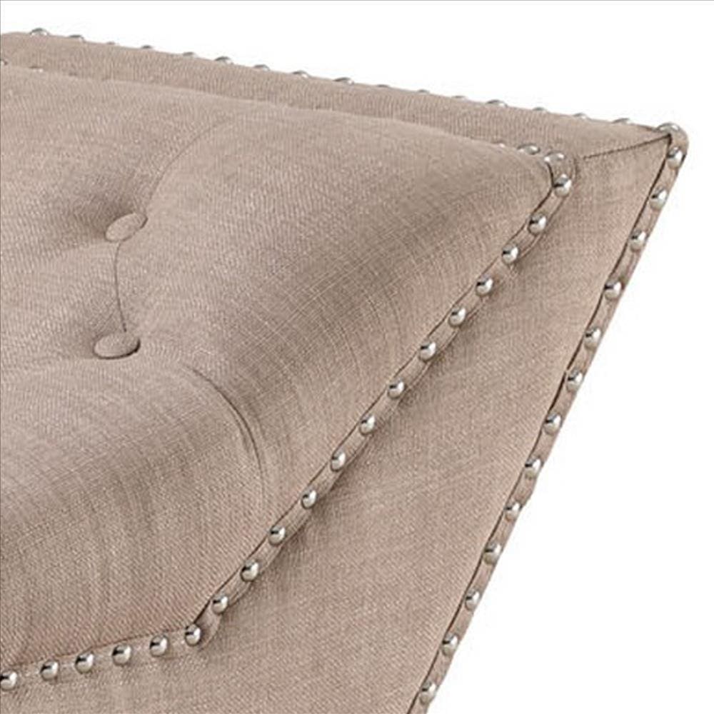 Bench with Button Tufted Details and Nailhead Trim Beige By Casagear Home BM261511