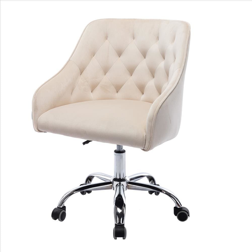 Office Chair with Padded Swivel Seat and Tufted Design Beige By Casagear Home BM261580