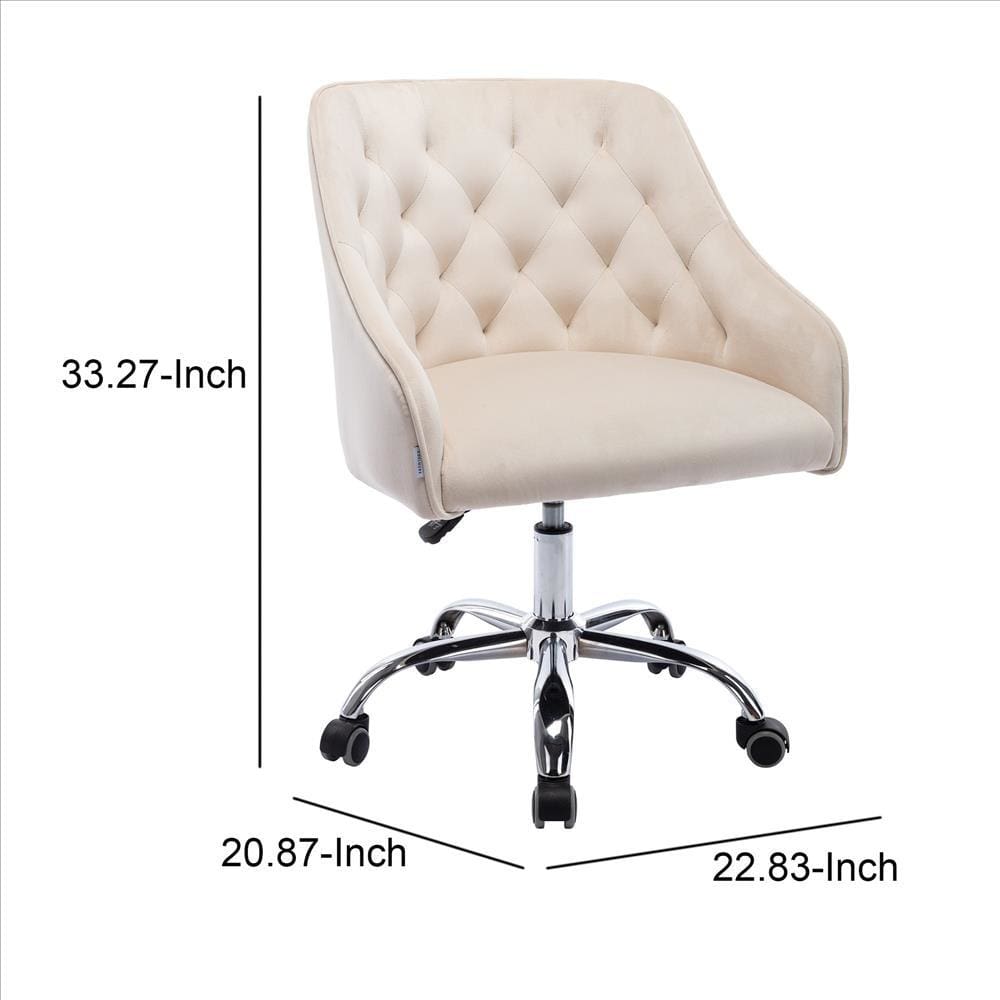 Office Chair with Padded Swivel Seat and Tufted Design Beige By Casagear Home BM261580