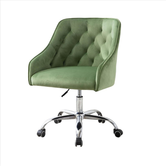 Office Chair with Padded Swivel Seat and Tufted Design, Green By Casagear Home