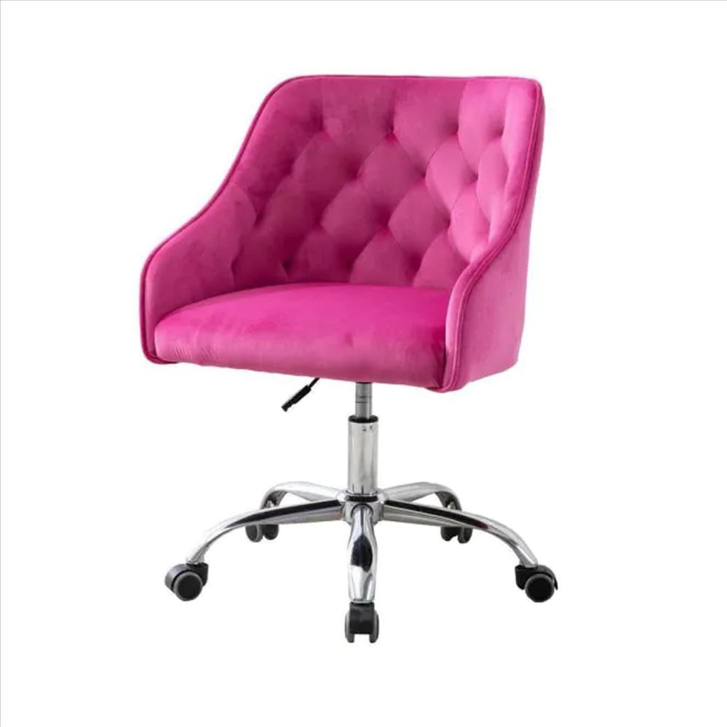 Office Chair with Padded Swivel Seat and Tufted Design, Pink By Casagear Home