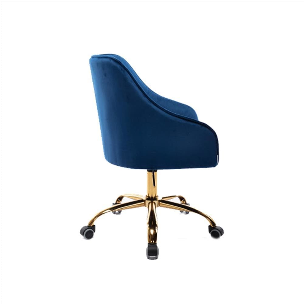 Office Chair with Padded Swivel Seat and Tufted Design Navy Blue By Casagear Home BM261588