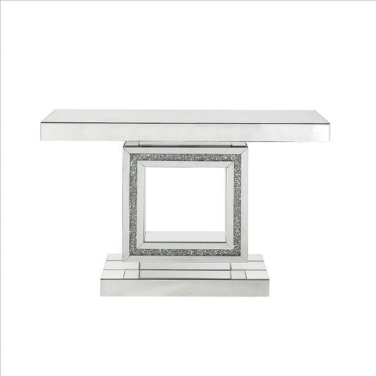 Console Table with Mirror Frame and Square Open Base, Silver By Casagear Home