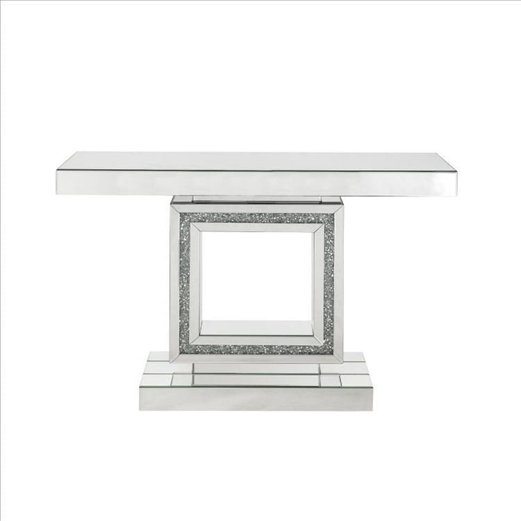 Console Table with Mirror Frame and Square Open Base Silver By Casagear Home BM261701