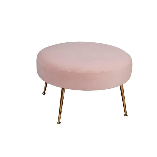 Footstool with Round Padded Top and Metal Legs, Pink By Casagear Home