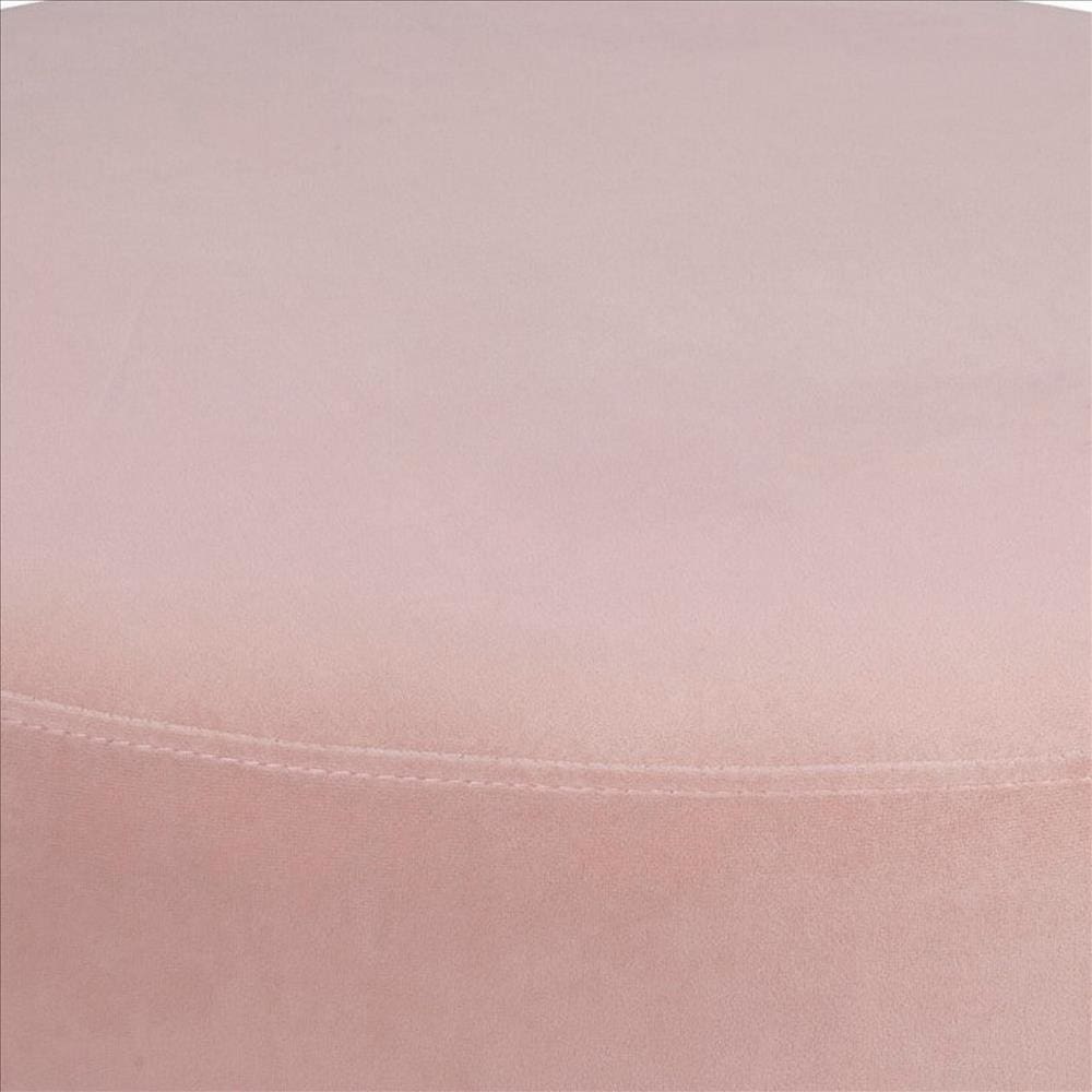Footstool with Round Padded Top and Metal Legs Pink By Casagear Home BM261860