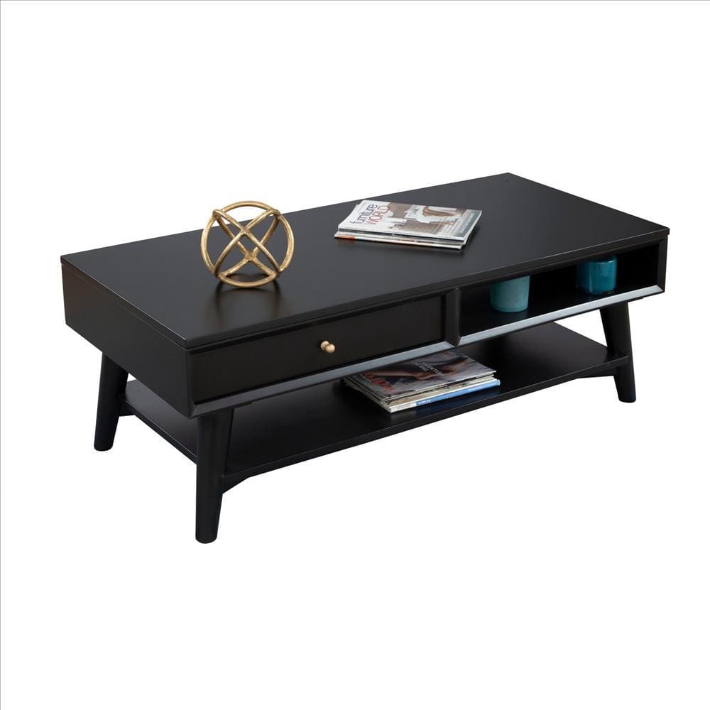 Coffee Table with 1 Drawer and Open Shelf Black By Casagear Home BM261879