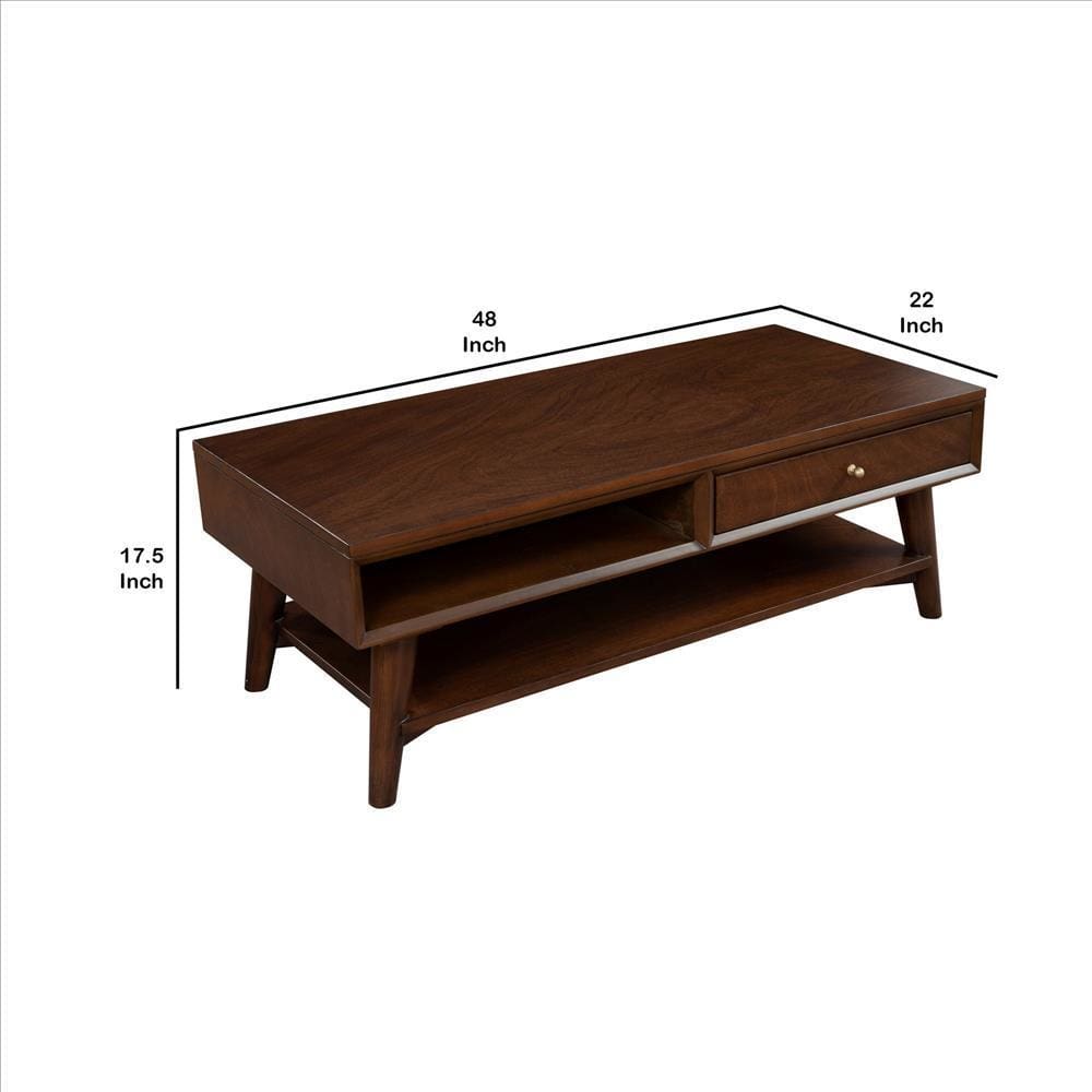 Coffee Table with 1 Drawer and Open Shelf Walnut Brown By Casagear Home BM261891