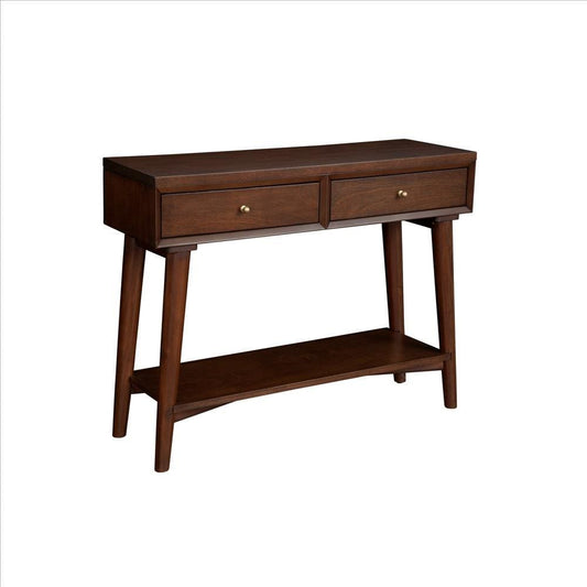 Console Table with 2 Drawers and Angled Legs, Walnut Brown By Casagear Home