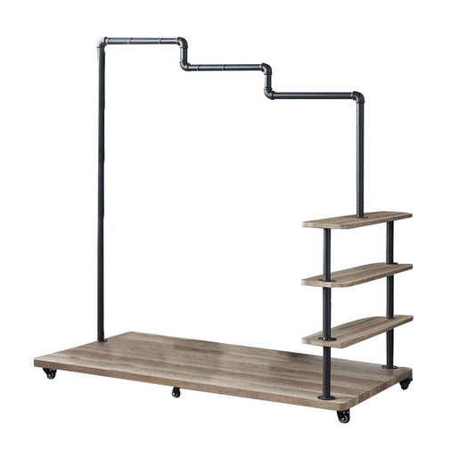 Hanger Rack with Pipe Design Tubular Frame and Casters, Brown By Casagear Home