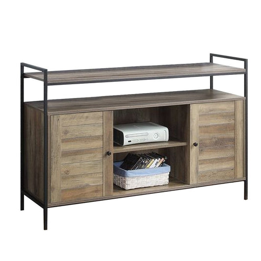 TV Stand with 2 Door Storage and Plank Details, Rustic Brown By Casagear Home