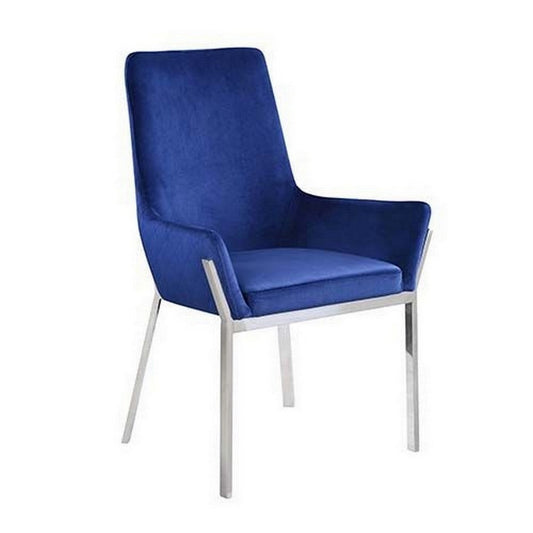 Side Chair with Fabric Upholstery and Sleek Metal Legs, Set of 2, Blue By Casagear Home