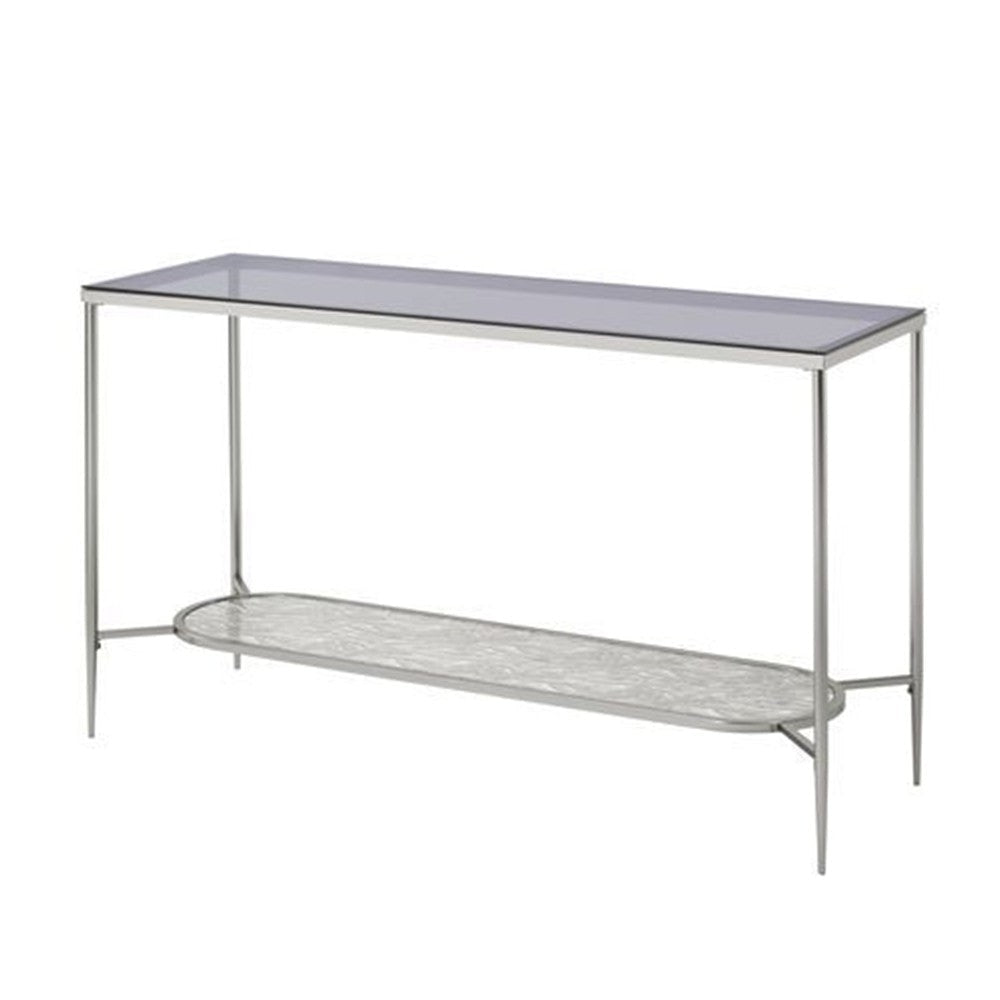 Sofa Table with Textured Obround Shelf, Silver By Casagear Home