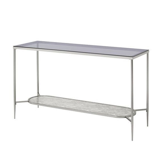 Sofa Table with Textured Obround Shelf, Silver By Casagear Home