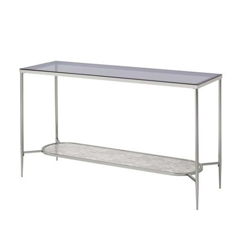 Laria Sofa Table | Textured Obround Shelf | Silver
