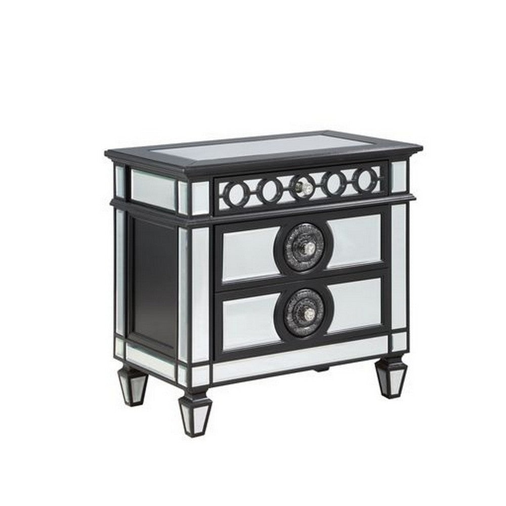 Mirrored Nightstand with 3 Drawers and Sunburst Design, Gray By Casagear Home