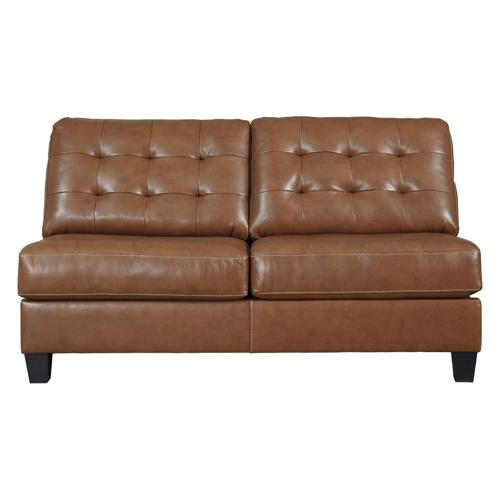 Armless Loveseat with Leatherette and Tufted Back, Brown By Casagear Home