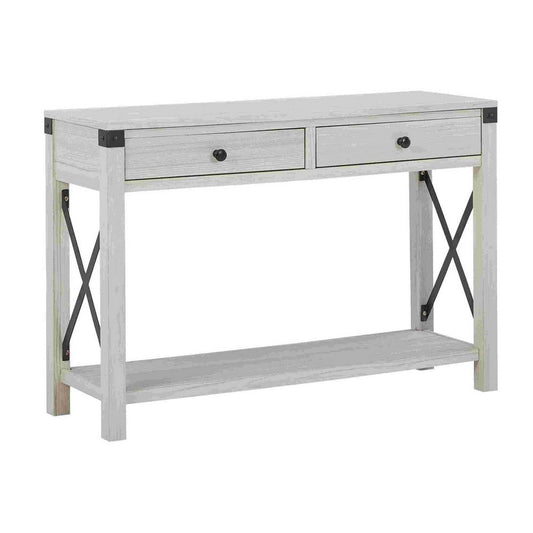 Sofa Table with X Metal Accent and 2 Drawers, White By Casagear Home