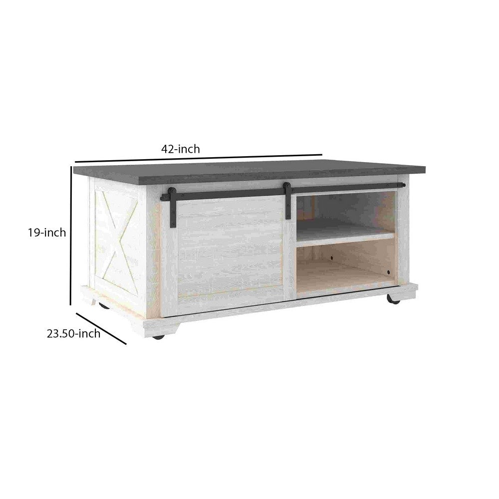 Rectangle Cocktail Table with Barn Sliding Door White By Casagear Home BM262438