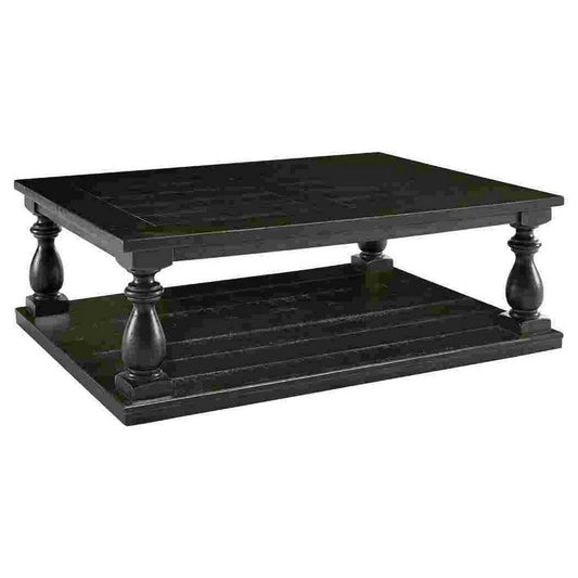 Cocktail Table with Turned Pedestal Legs and Plank Top, Black By Casagear Home
