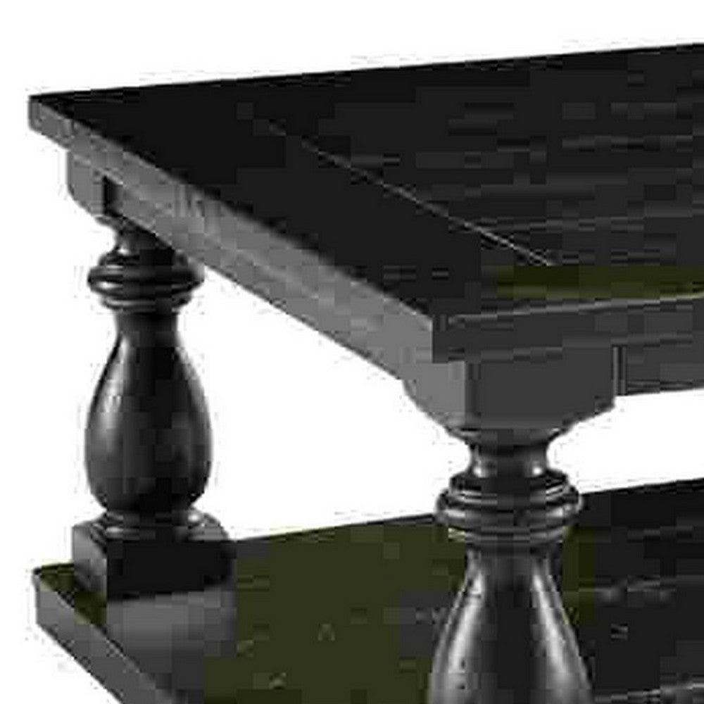 Cocktail Table with Turned Pedestal Legs and Plank Top Black By Casagear Home BM262439